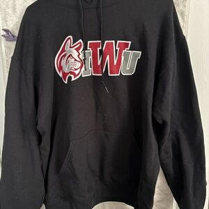 Black IWU Hoodie with Red and White Logo